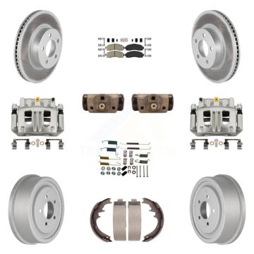 Front Rear Brake Caliper Coated Rotor Drum Ceramic Pad Shoe Cylinder Kit (11Pc) For Ford KCG-101313N