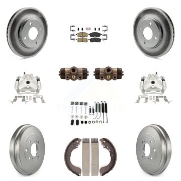 Front Rear Disc Brake Caliper Coated Rotor Drum Ceramic Pad Shoe Cylinder Kit (11Pc) For KCG-101315N
