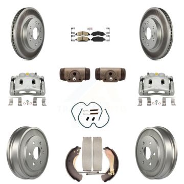Front Rear Brake Caliper Coated Rotor Drum Ceramic Pad Shoe Cylinder Kit (11Pc) For 1500 KCG-101318N