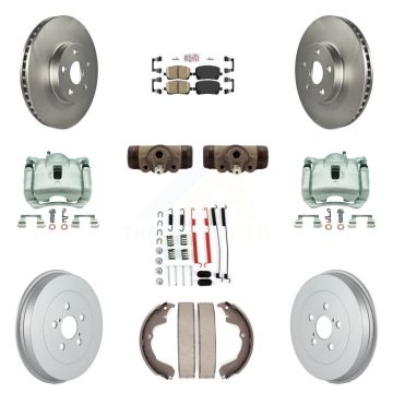 Front Rear Brake Caliper Coated Rotor Drum Ceramic Pad Shoe Cylinder Kit (11Pc) For Vibe KCG-101336N