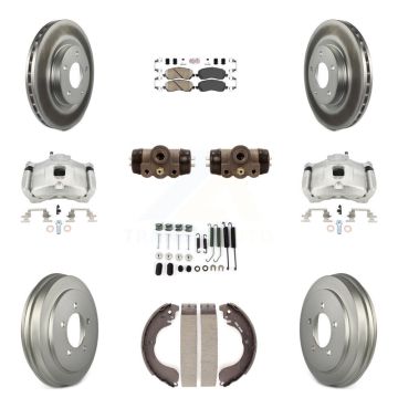 Front Rear Brake Caliper Coated Rotor Drum Ceramic Pad Shoe Cylinder Kit (11Pc) For Jeep KCG-101338N