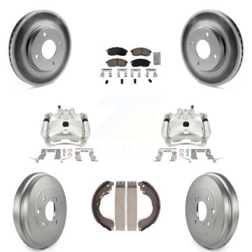 Front Rear Disc Brake Caliper Coated Rotors Drum Ceramic Pads Kit (8Pc) For Nissan Versa KCG-101342N