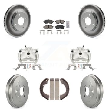 Front Rear Disc Brake Caliper Coated Rotors Drum Ceramic Pads Kit (8Pc) For Nissan Versa KCG-101343N