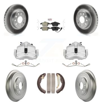 Front Rear Disc Brake Caliper Coat Rotor Drum Semi-Metallic Pad Kit (8Pc) For Volkswagen KCG-101345N