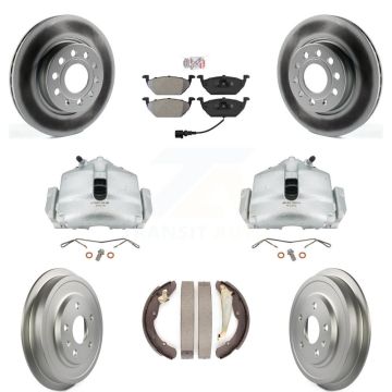 Front Rear Disc Brake Caliper Coated Rotors Drums Semi-Metallic Pads Kit (8Pc) For KCG-101348N