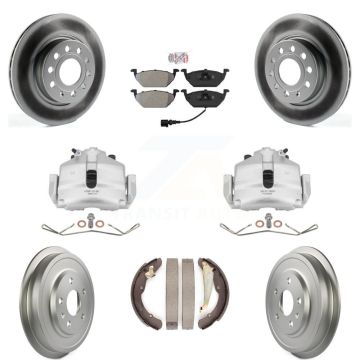 Front Rear Disc Brake Caliper Coated Rotors Drums Semi-Metallic Pads Kit (8Pc) For KCG-101349N