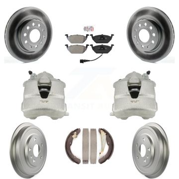 Front Rear Disc Brake Caliper Coated Rotors Drums Semi-Metallic Pads Kit (8Pc) For KCG-101350N