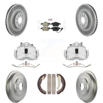 Front Rear Disc Brake Caliper Coated Rotors Drums Semi-Metallic Pads Kit (8Pc) For KCG-101351N