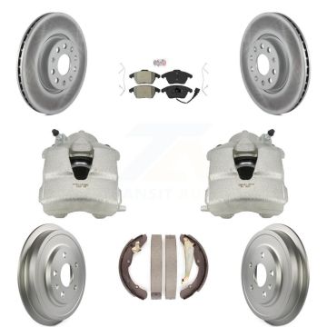 Front Rear Disc Brake Caliper Coated Rotors Drums Semi-Metallic Pads Kit (8Pc) For KCG-101352N