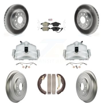Front Rear Disc Brake Caliper Coated Rotors Drums Semi-Metallic Pads Kit (8Pc) For KCG-101353N