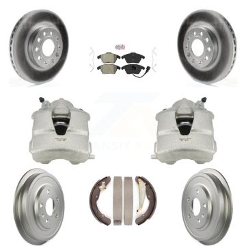 Front Rear Disc Brake Caliper Coated Rotors Drums Semi-Metallic Pads Kit (8Pc) For KCG-101354N