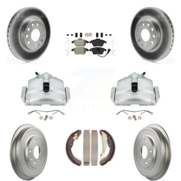 Front Rear Disc Brake Caliper Coated Rotors Drums Semi-Metallic Pads Kit (8Pc) For KCG-101357N