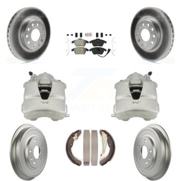 Front Rear Disc Brake Caliper Coated Rotors Drums Semi-Metallic Pads Kit (8Pc) For KCG-101358N
