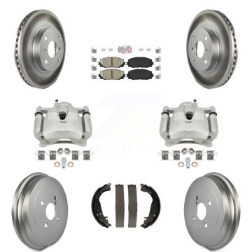 Front Rear Disc Brake Caliper Coated Rotors Drum Ceramic Pads Kit (8Pc) For Toyota Yaris KCG-101359N