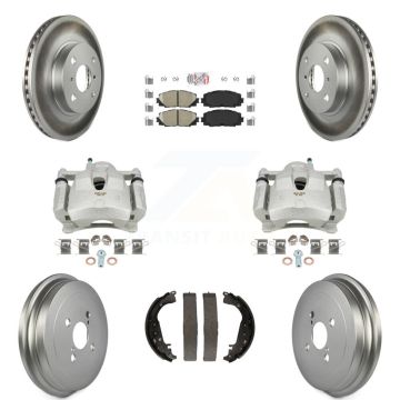 Front Rear Disc Brake Caliper Coated Rotors Drum Ceramic Pads Kit (8Pc) For Toyota Yaris KCG-101360N