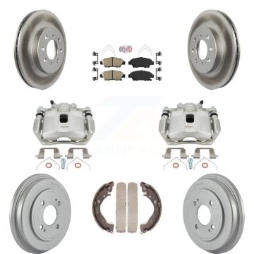 Front Rear Disc Brake Caliper Coated Rotors Drums Ceramic Pads Kit (8Pc) For Honda Fit KCG-101363N
