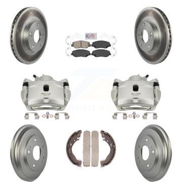 Front Rear Disc Brake Caliper Coated Rotors Drums Ceramic Pads Kit (8Pc) For Honda Civic KCG-101364N