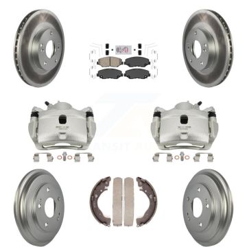 Front Rear Disc Brake Caliper Coated Rotors Drums Ceramic Pads Kit (8Pc) For Honda Civic KCG-101365N
