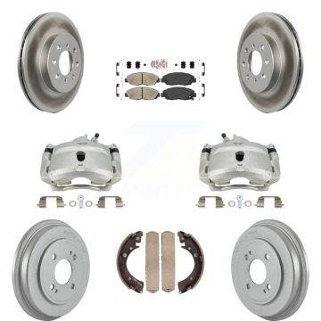 Front Rear Disc Brake Caliper Coated Rotors Drums Ceramic Pads Kit (8Pc) For Honda Civic KCG-101367N