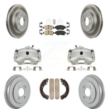 Front Rear Disc Brake Caliper Coated Rotors Drums Ceramic Pads Kit (8Pc) For Honda Civic KCG-101368N