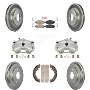Front Rear Disc Brake Caliper Coated Rotors Drums Ceramic Pads Kit (8Pc) For Honda Civic KCG-101369N