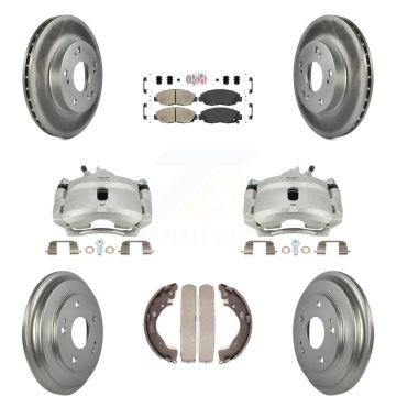 Front Rear Disc Brake Caliper Coated Rotors Drums Ceramic Pads Kit (8Pc) For Honda Civic KCG-101370N