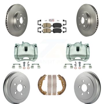 Front Rear Disc Brake Caliper Coated Rotor Drum Ceramic Pad Kit (8Pc) For Toyota Corolla KCG-101371N