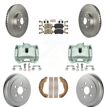 Front Rear Disc Brake Caliper Coated Rotor Drum Ceramic Pad Kit (8Pc) For Toyota Corolla KCG-101372N
