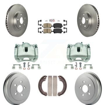 Front Rear Disc Brake Caliper Coated Rotor Drum Ceramic Pad Kit (8Pc) For Toyota Corolla KCG-101373N