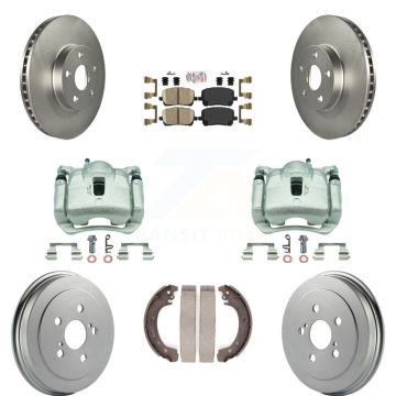 Front Rear Disc Brake Caliper Coated Rotor Drum Ceramic Pad Kit (8Pc) For Toyota Corolla KCG-101374N