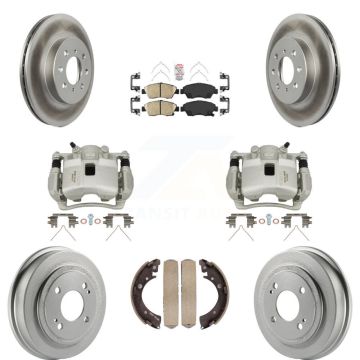Front Rear Brake Caliper Coated Rotor Drum Ceramic Pad Kit (8Pc) For 2007-2008 Honda Fit KCG-101379N