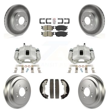 Front Rear Brake Caliper Coat Rotors Drum Semi-Metallic Pad Kit (8Pc) For Hyundai Accent KCG-101383N