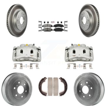 Front Rear Brake Caliper Coat Rotor Drum Semi-Metallic Pad Kit (8Pc) For GMC Sierra 1500 KCG-101387N