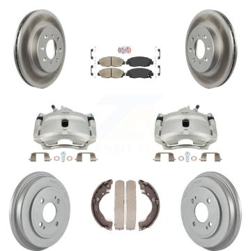 Front Rear Disc Brake Caliper Coated Rotors Drum Ceramic Pad Kit (8Pc) For Honda Insight KCG-101394N