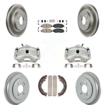 Front Rear Disc Brake Caliper Coated Rotors Drum Ceramic Pad Kit (8Pc) For Honda Insight KCG-101395N