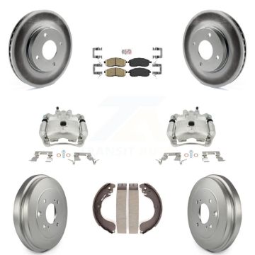 Front Rear Disc Brake Caliper Coated Rotors Drum Ceramic Pad Kit (8Pc) For Nissan Sentra KCG-101398N