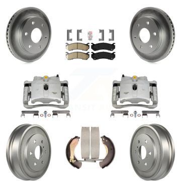 Front Rear Brake Caliper Coated Rotors Drum Ceramic Pad Kit (8Pc) For Chevrolet GMC 1500 KCG-101406N