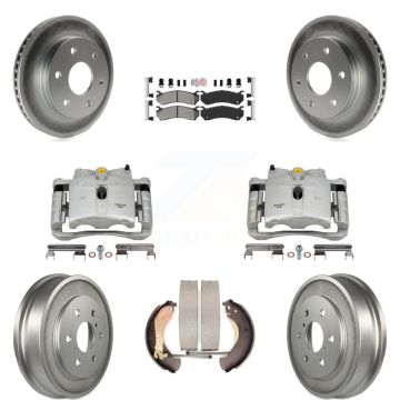 Front Rear Brake Caliper Coated Rotor Drum Semi-Metallic Pad Kit (8Pc) For Chevrolet GMC KCG-101407N