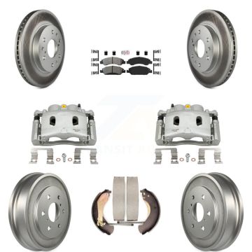 Front Rear Brake Caliper Coated Rotor Drum Semi-Metallic Pad Kit (8Pc) For Chevrolet GMC KCG-101409N
