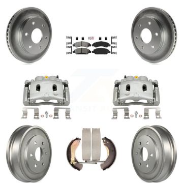 Front Rear Brake Caliper Coat Rotor Drum Semi-Metallic Pad Kit (8Pc) For GMC Sierra 1500 KCG-101414N