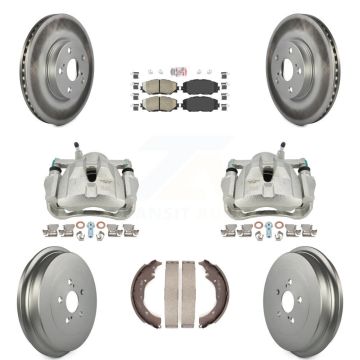Front Rear Disc Brake Caliper Coated Rotor Drum Ceramic Pad Kit (8Pc) For Toyota Corolla KCG-101416N