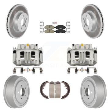 Front Rear Brake Caliper Coated Rotors Drum Ceramic Pads Kit (8Pc) For Ford Ranger Mazda KCG-101418N