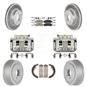 Front Rear Brake Caliper Coated Rotors Drum Ceramic Pads Kit (8Pc) For Ford Ranger Mazda KCG-101419N