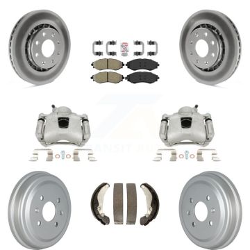 Front Rear Brake Caliper Coat Rotors Drum Semi-Metallic Pad Kit (8Pc) For Chevrolet Aveo KCG-101420N