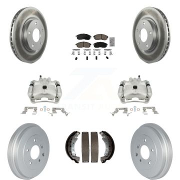 Front Rear Disc Brake Caliper Coated Rotors Drum Ceramic Pad Kit (8Pc) For Nissan Sentra KCG-101421N