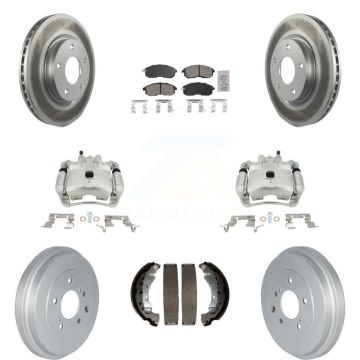 Front Rear Disc Brake Caliper Coated Rotors Drum Ceramic Pad Kit (8Pc) For Nissan Sentra KCG-101422N