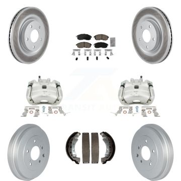 Front Rear Disc Brake Caliper Coated Rotors Drum Ceramic Pad Kit (8Pc) For Nissan Sentra KCG-101423N