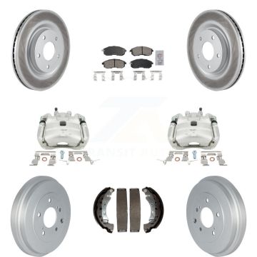 Front Rear Disc Brake Caliper Coated Rotors Drum Ceramic Pad Kit (8Pc) For Nissan Sentra KCG-101424N