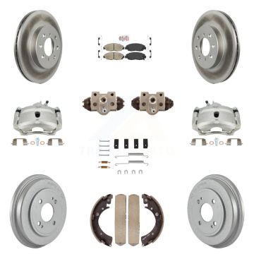 Front Rear Disc Brake Caliper Coated Rotor Drum Ceramic Pad Shoe Cylinder Kit (11Pc) For KCG-101433N
