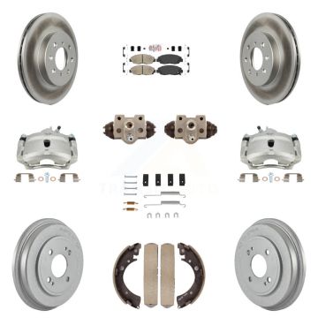 Front Rear Disc Brake Caliper Coated Rotor Drum Ceramic Pad Shoe Cylinder Kit (11Pc) For KCG-101434N